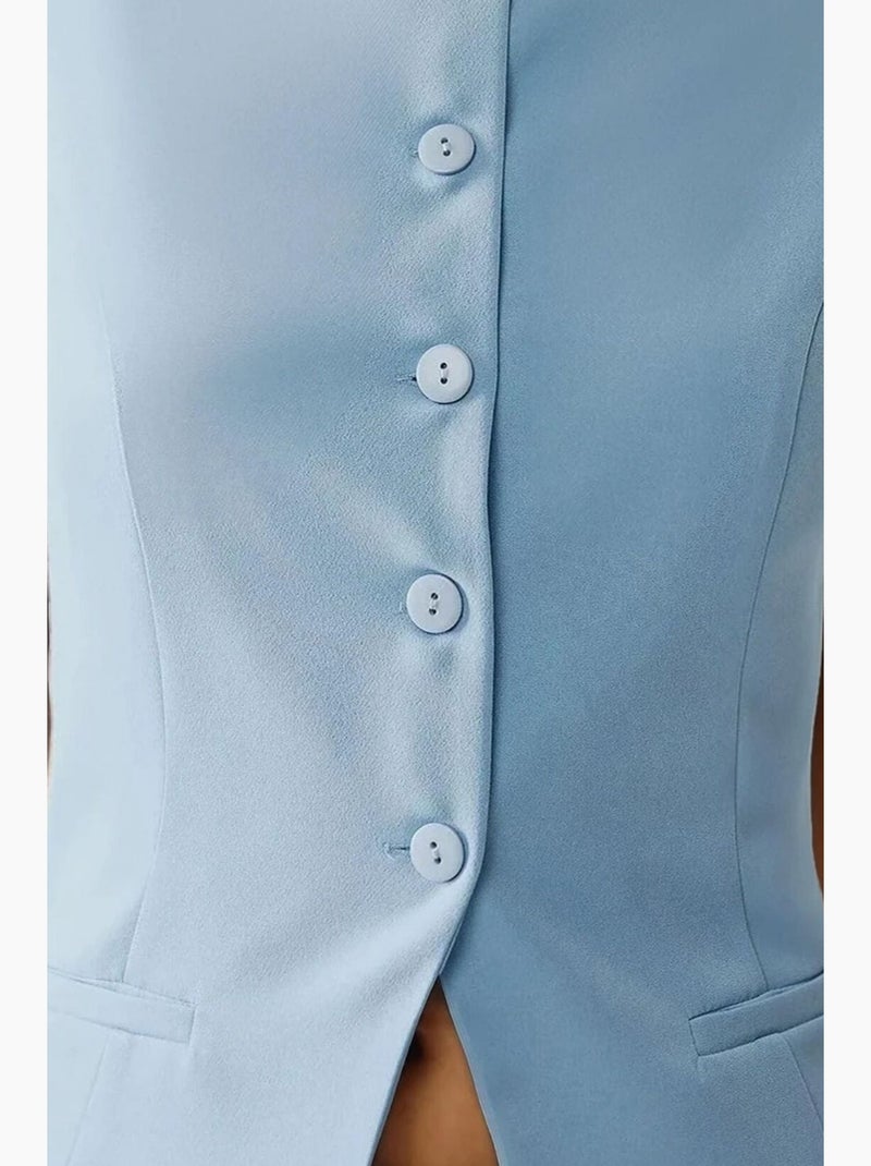Gilet sans manches ajusté à col ras du cou avec détails boutonnés hiccup Bleu ciel - Kiabi
