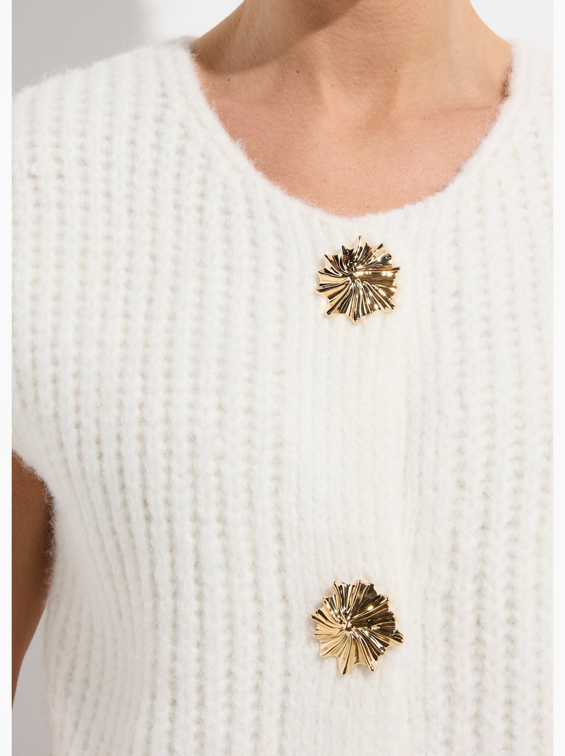 Gilet sans manches avec boutons bijoux - AFIBEL Blanc - Kiabi