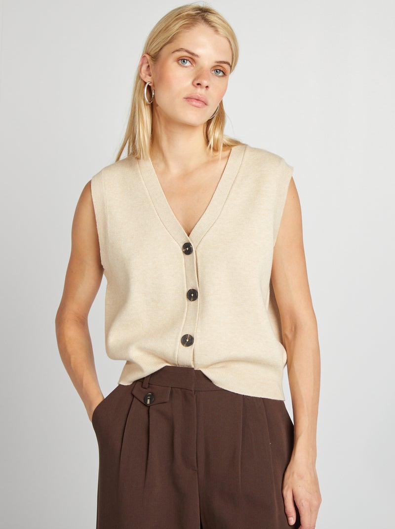 Gilet sans manches avec col V Beige - Kiabi