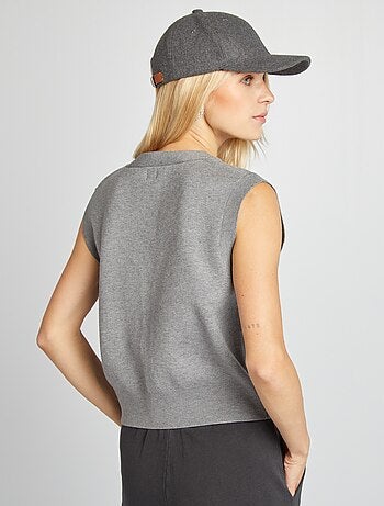 Alloaone Gilet Pull Femme Col V - Sans Manches, Laine Tricotée, Boutonnage - Automne/Hiver