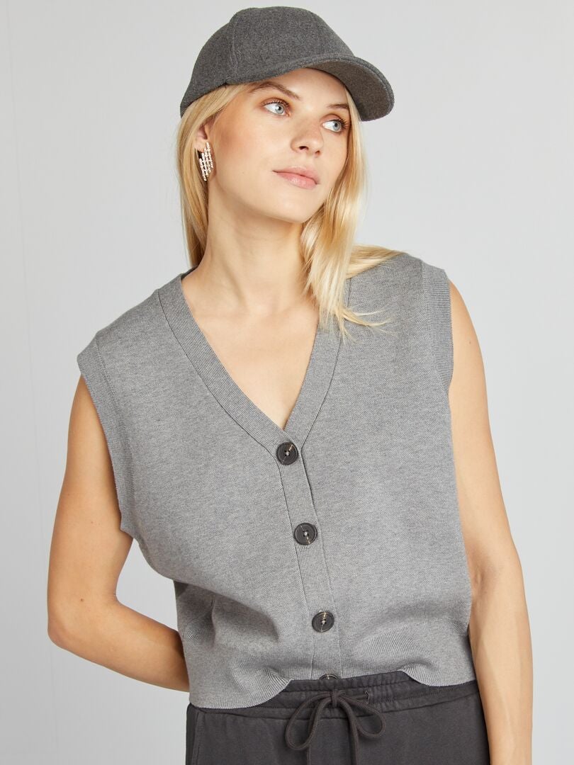 Gilet sans manches avec col V Gris - Kiabi