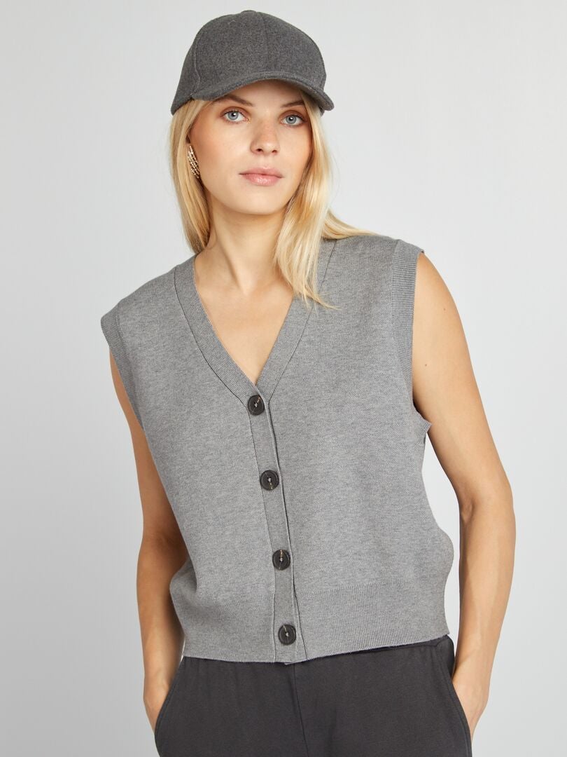 Gilet sans manche col en V boutons pour femme | décontracté