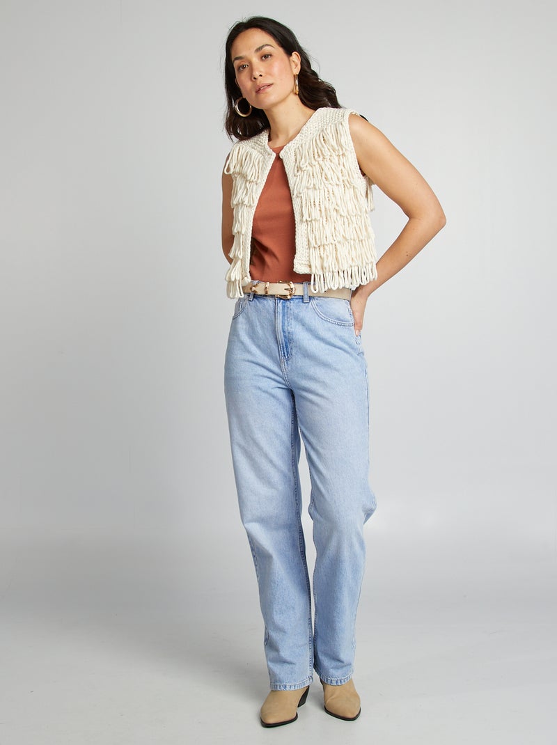 Gilet sans manches avec franges Beige - Kiabi