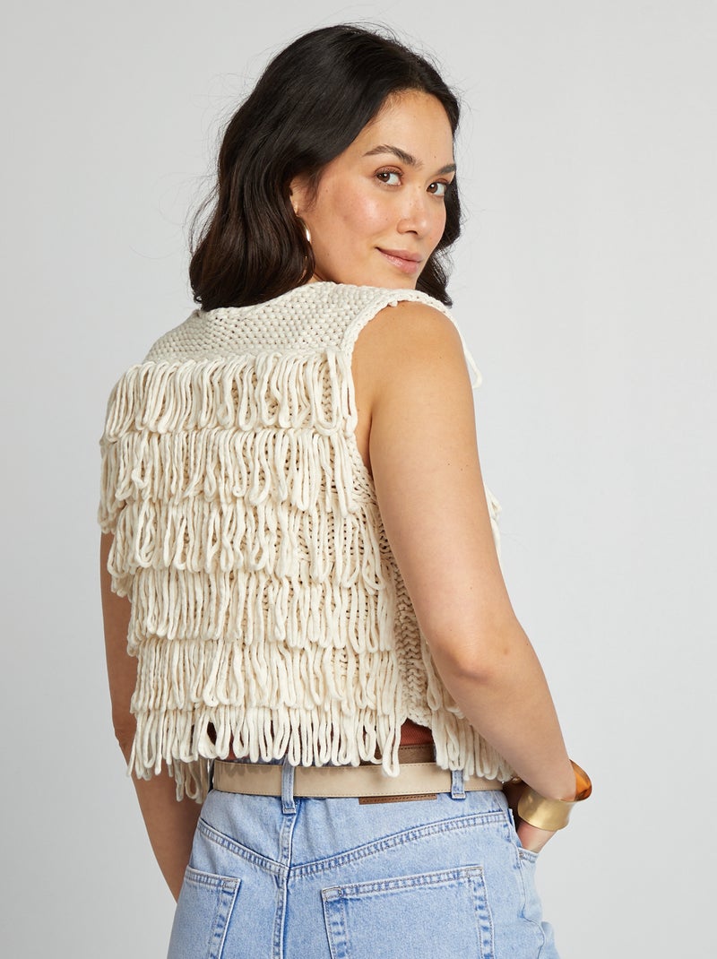 Gilet sans manches avec franges Beige - Kiabi