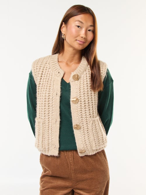 Gilet sans manches avec ouverture à larges boutons martelés - Kiabi