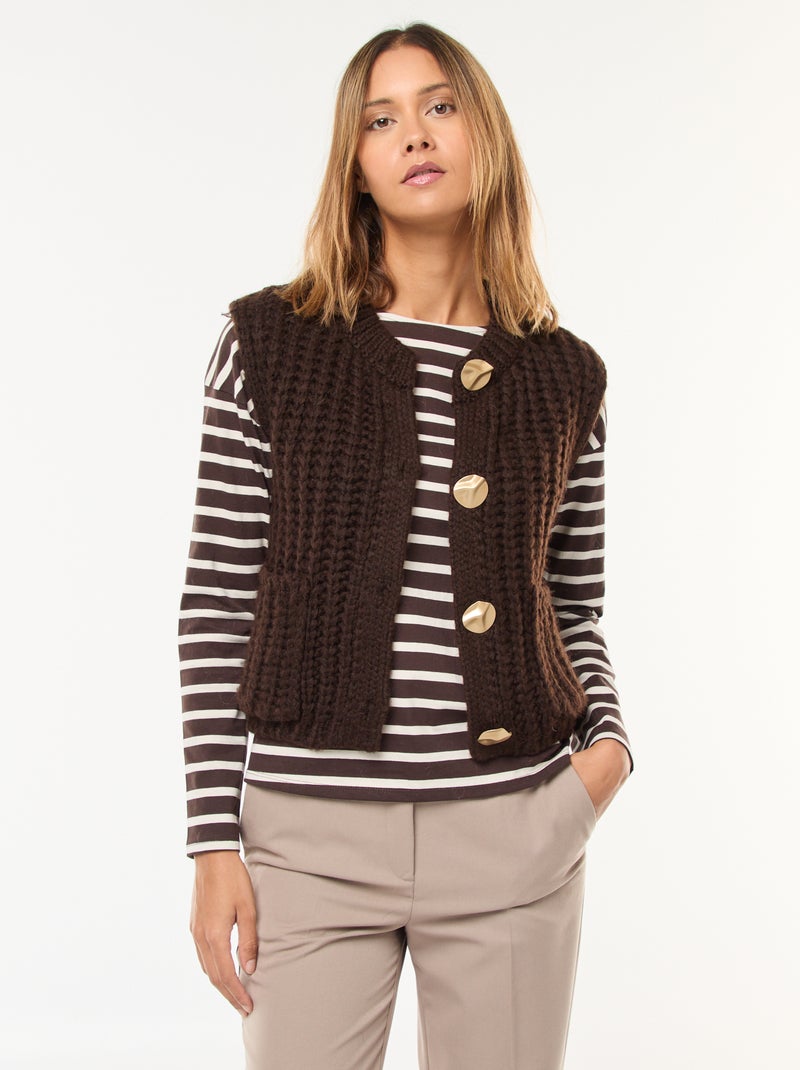 Gilet sans manches avec ouverture à larges boutons martelés Marron - Kiabi