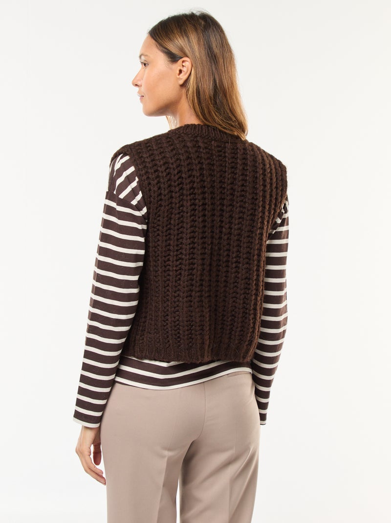 Gilet sans manches avec ouverture à larges boutons martelés Marron - Kiabi