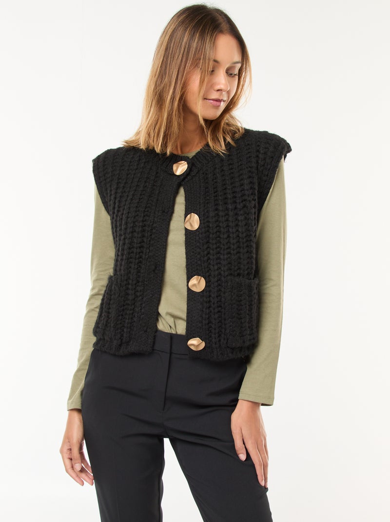Gilet sans manches avec ouverture à larges boutons martelés Noir - Kiabi