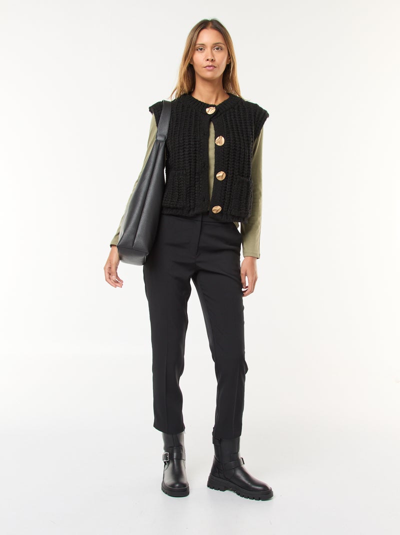 Gilet sans manches avec ouverture à larges boutons martelés Noir - Kiabi