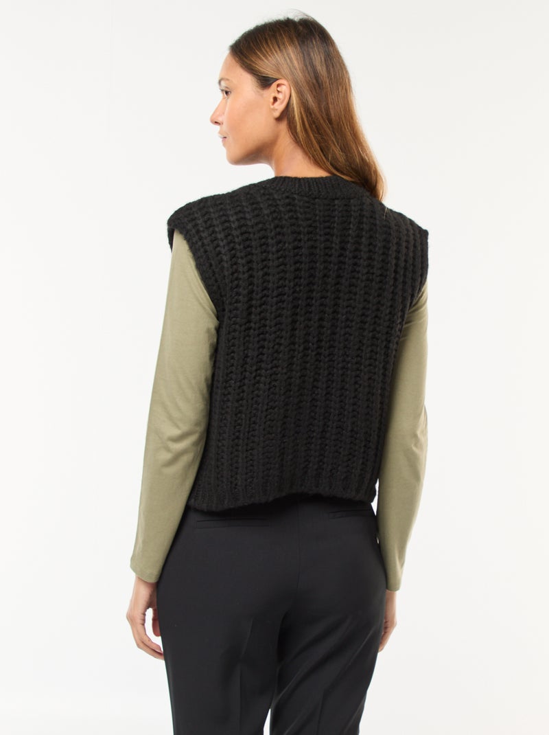 Gilet sans manches avec ouverture à larges boutons martelés Noir - Kiabi