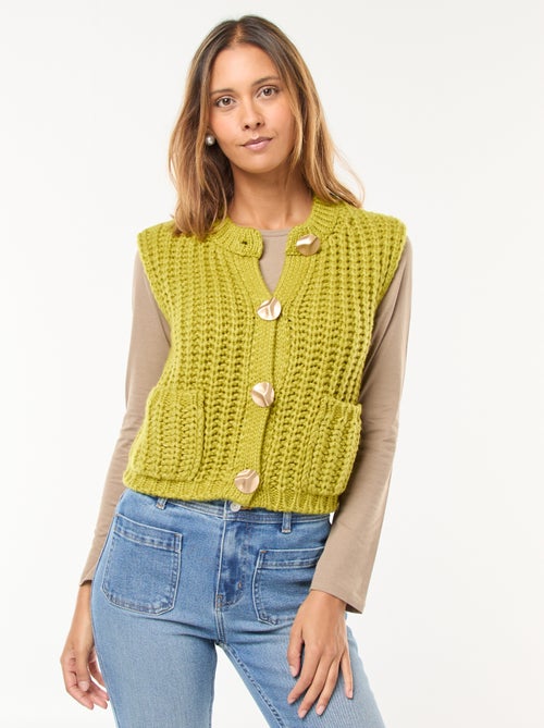 Gilet sans manches avec ouverture à larges boutons martelés - Kiabi