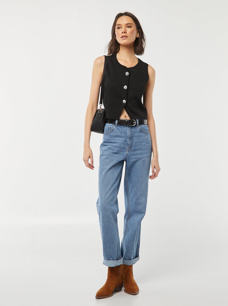 Gilet sans manches  avec ouverture boutonnée dorée noir - Kiabi