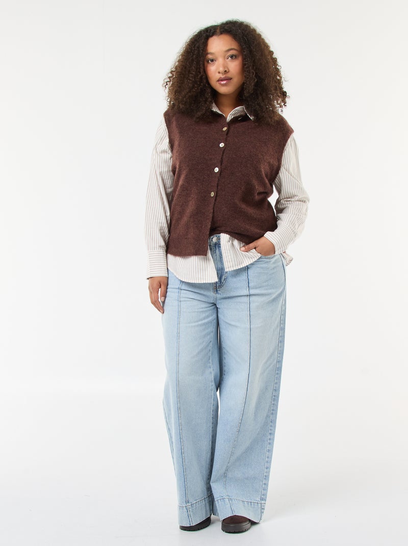 Pull The Limited Marron Manches Courtes - Tricot à Boutons, Taille M, Occasion Très Bon état