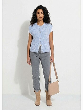 Gilet sans manches boutons dorés maille bouclette - Afibel