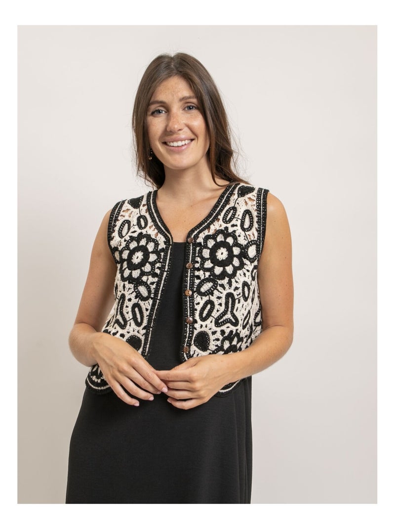 Gilet sans manches brodé KLEO Noir - Kiabi