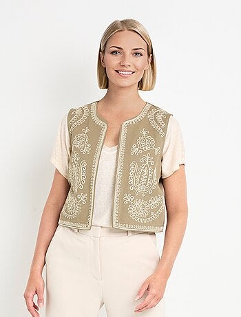 Gilet sans manches brodé style scandinave