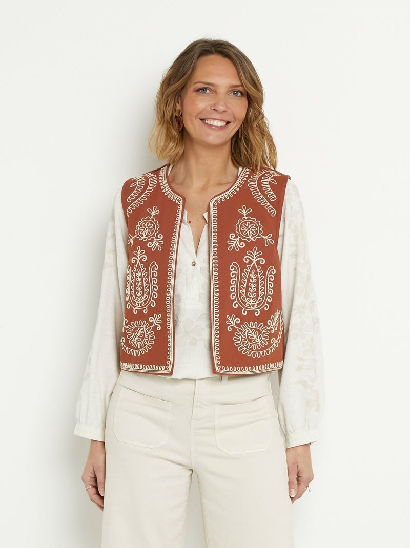 Gilet sans manches brodé style scandinave Rouge - Kiabi