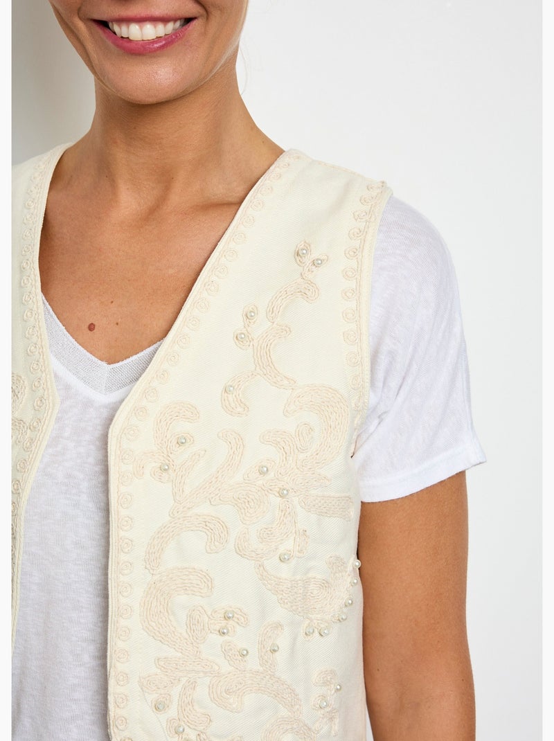Gilet sans manches broderies et perles - AFIBEL Ecru - Kiabi