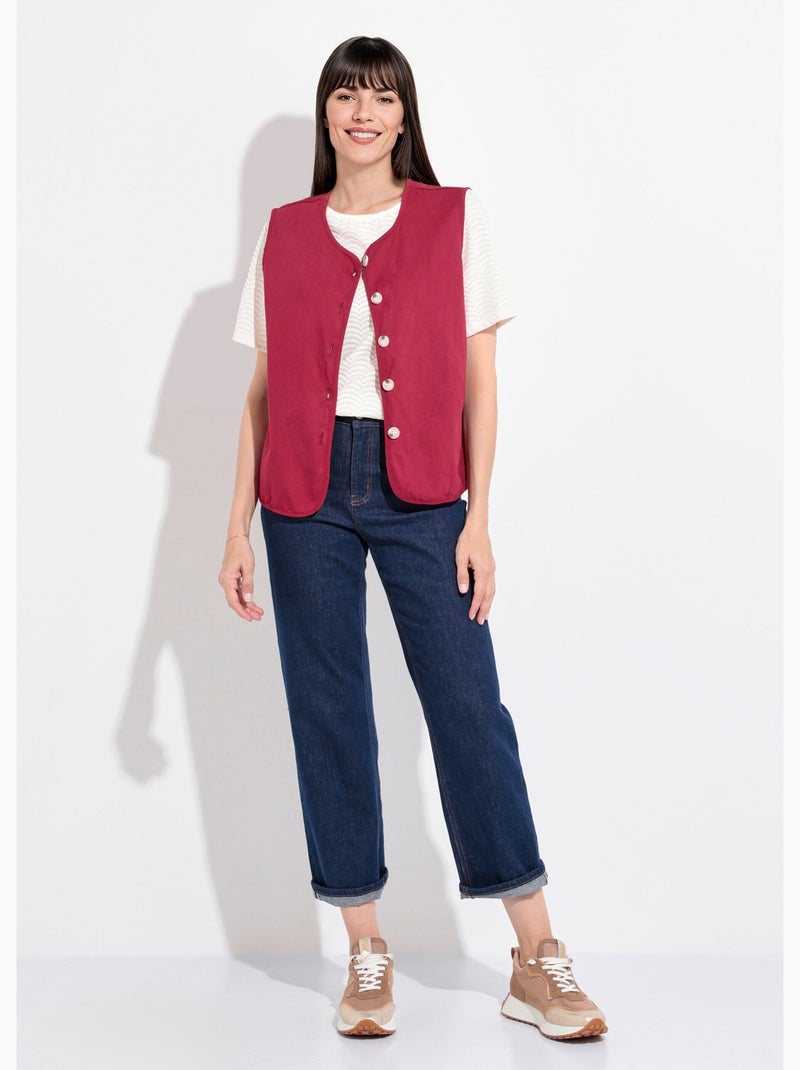Gilet sans manches col rond en twill - afibel Bordeaux - Kiabi