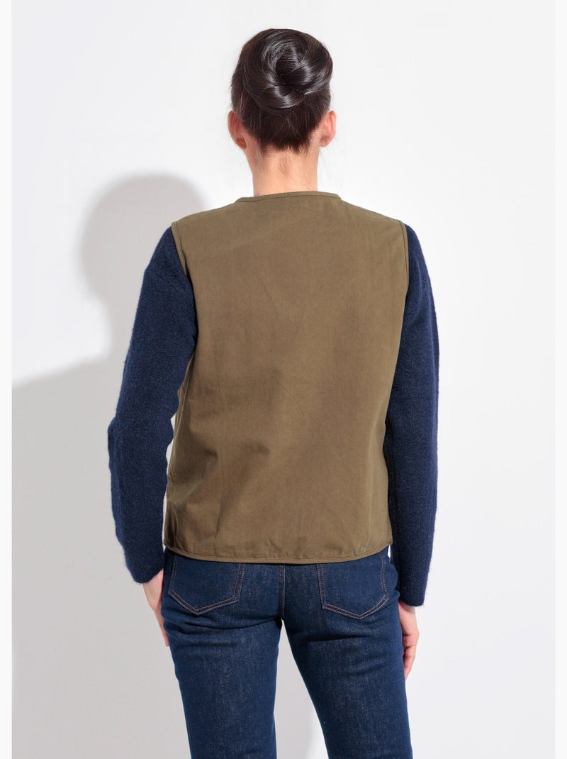 Gilet sans manches col rond en twill - afibel Kaki - Kiabi