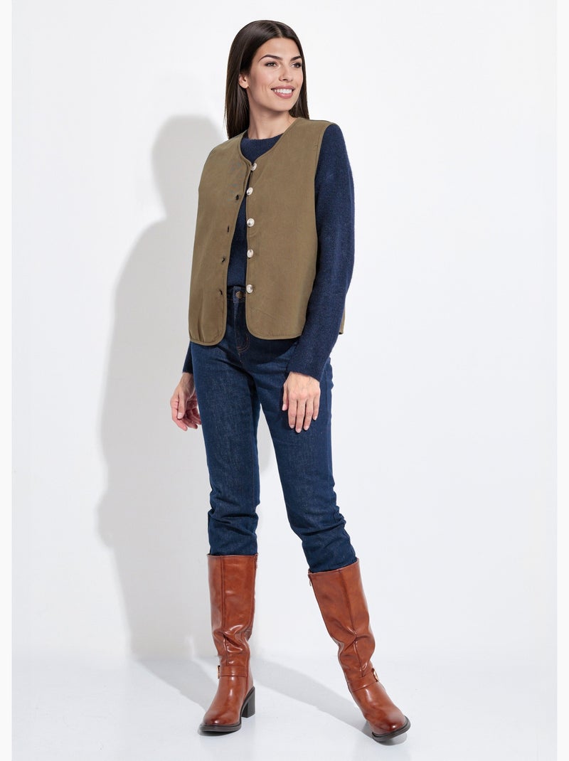 Gilet sans manches col rond en twill - afibel Kaki - Kiabi