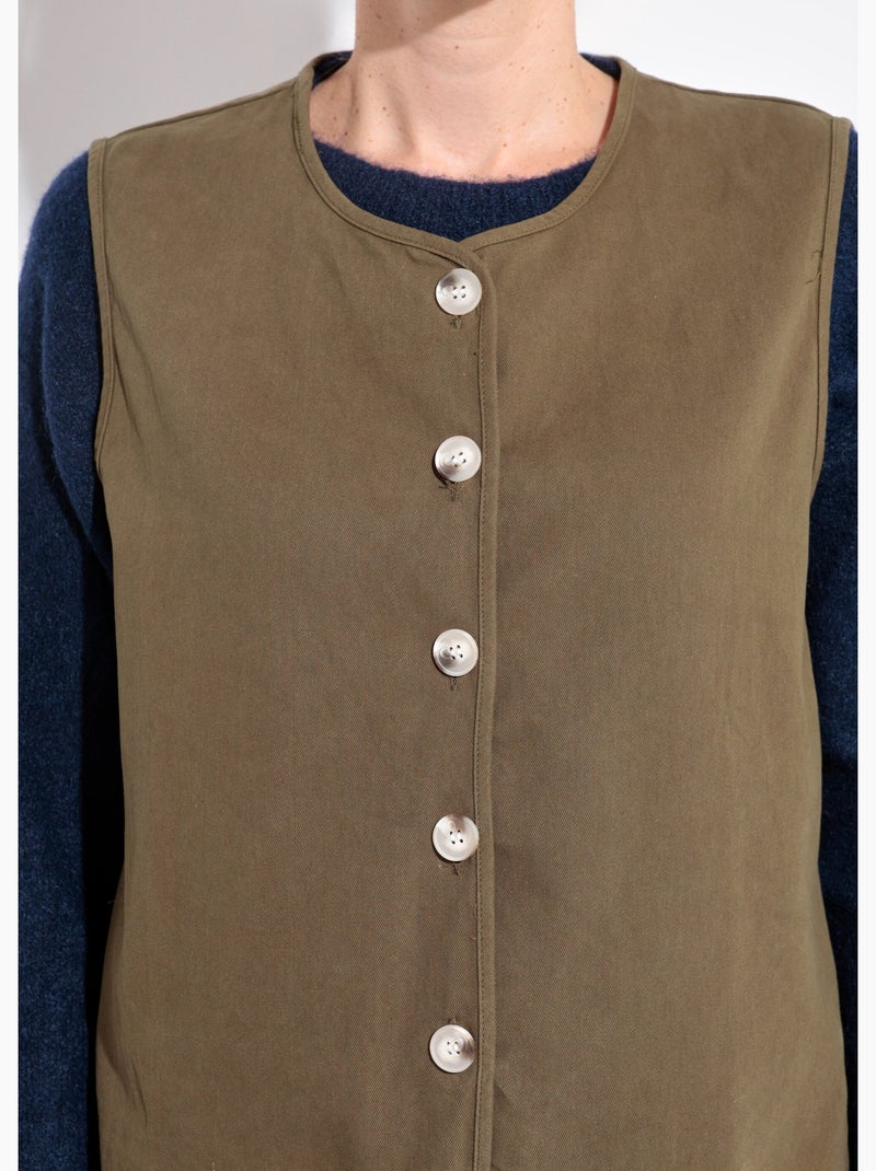 Gilet sans manches col rond en twill - afibel Kaki - Kiabi