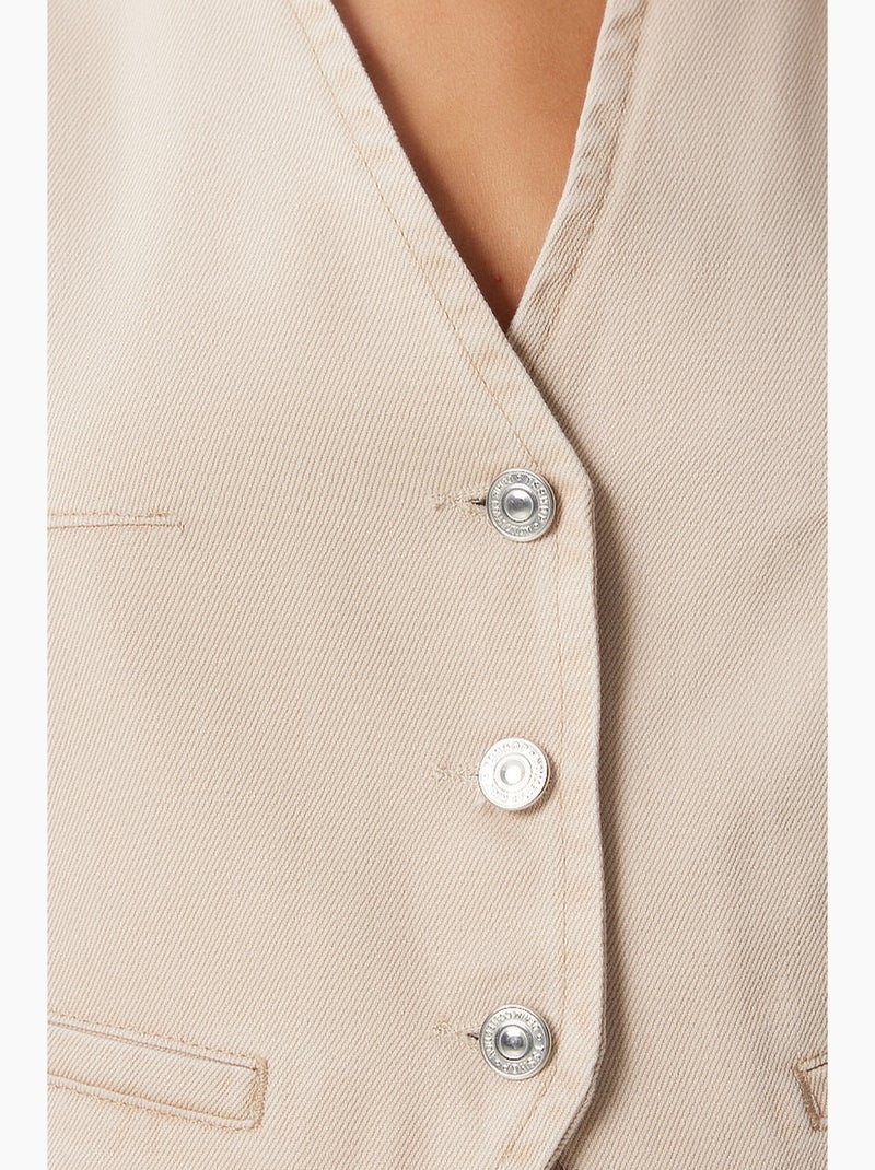 Gilet sans manches court à col v en denim istanbul Beige argile - Kiabi