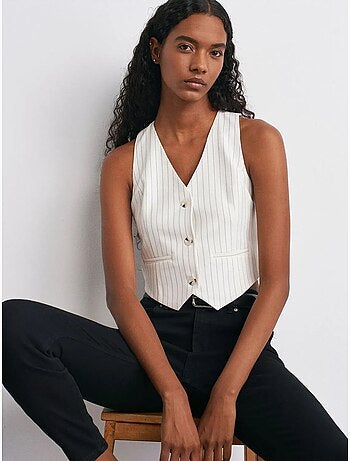 Gilet Sans Manches Court À Rayures Femme