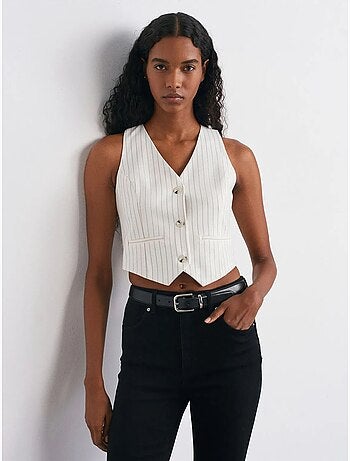 Gilet Sans Manches Court À Rayures Femme