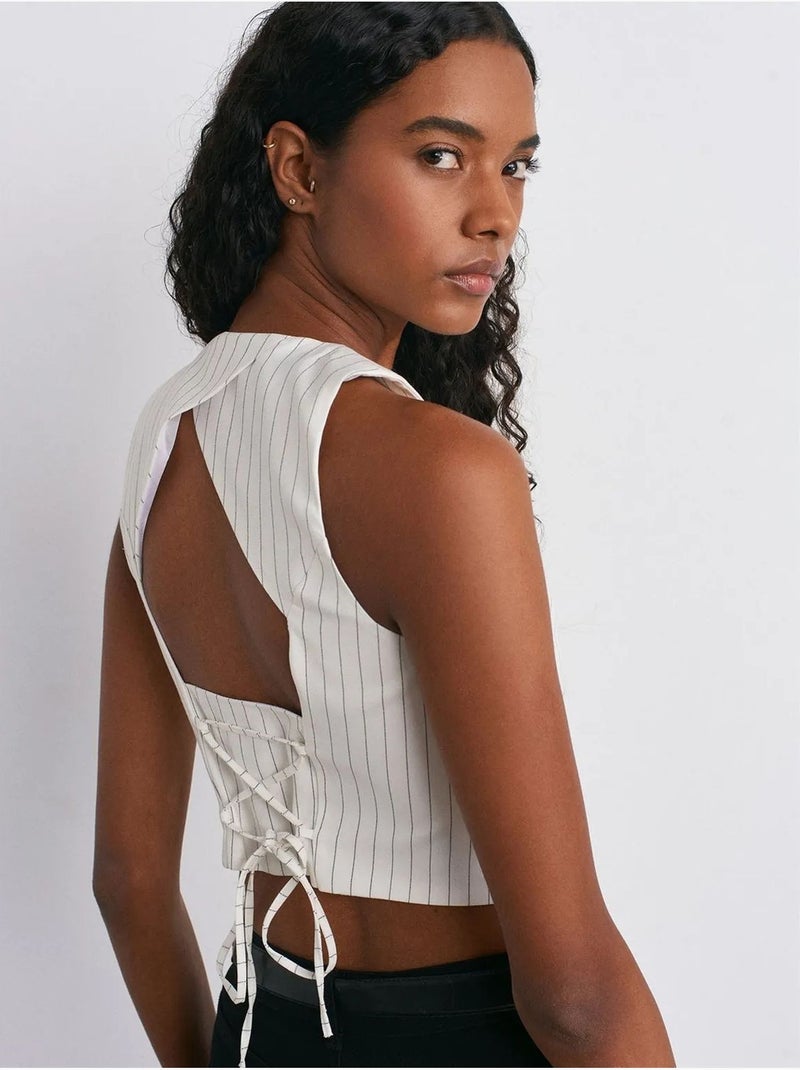 Gilet Sans Manches Court À Rayures Femme Blanc cassé - Kiabi