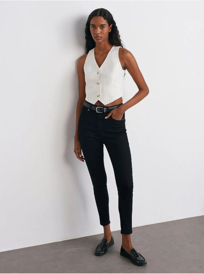 Gilet Sans Manches Court À Rayures Femme Blanc cassé - Kiabi
