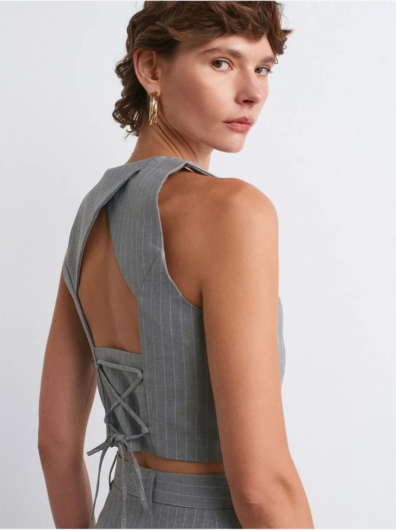 Gilet sans manches court à rayures femme dilvin Gris - Kiabi