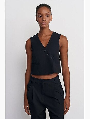 Gilet sans manches court tissé à boutons dilvin