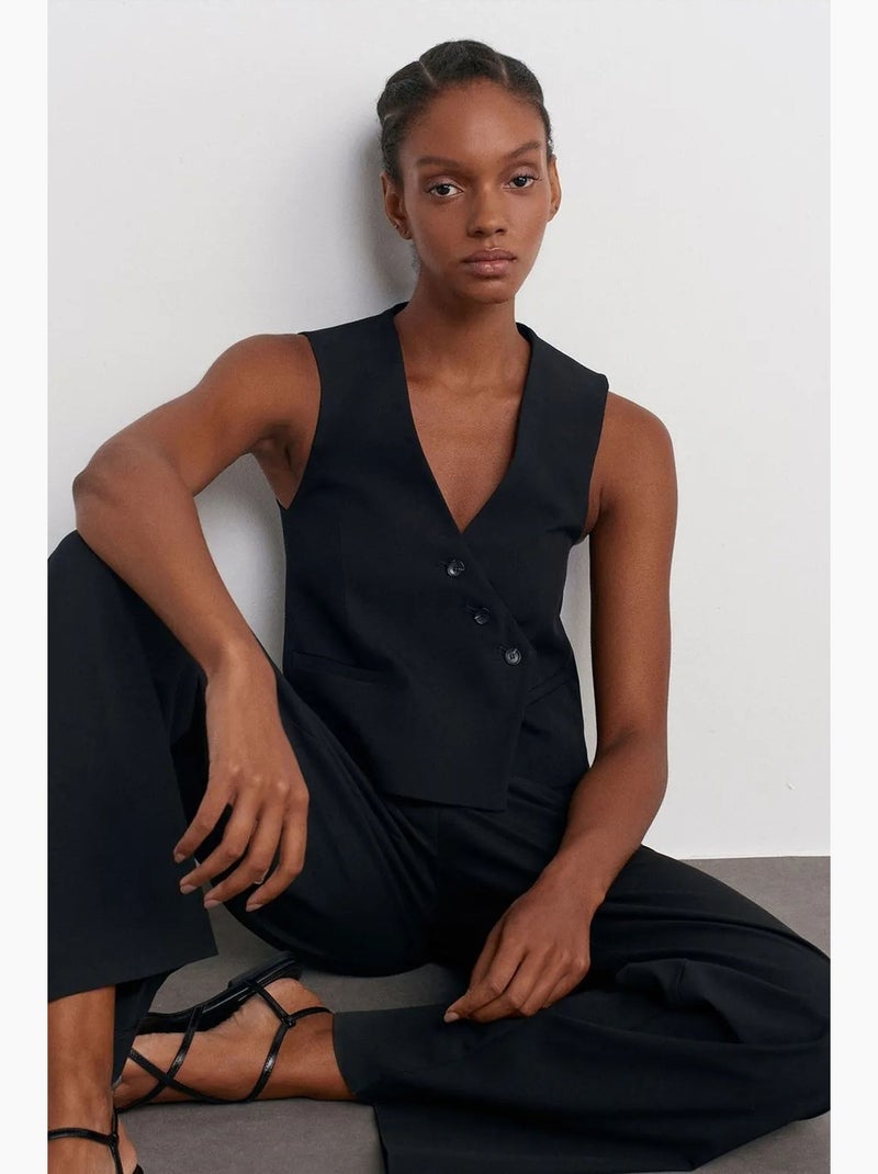 Gilet sans manches court tissé à boutons dilvin Noir - Kiabi