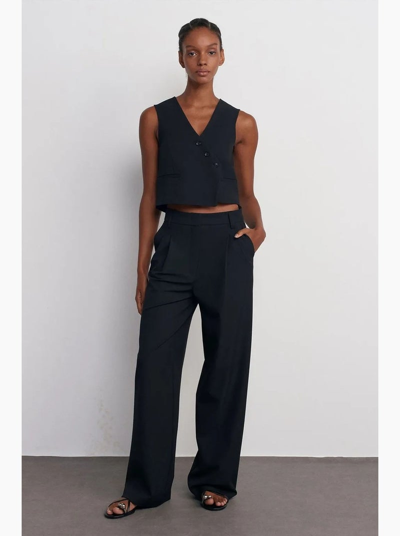 Gilet sans manches court tissé à boutons dilvin Noir - Kiabi