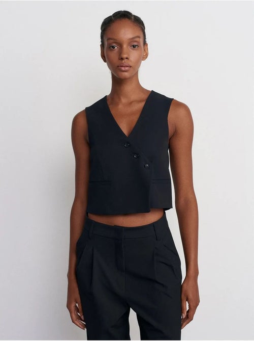 Gilet Sans Manches Court Tissé À Boutons - Kiabi