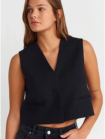 Gilet Sans Manches Court Tissé Pour Femme