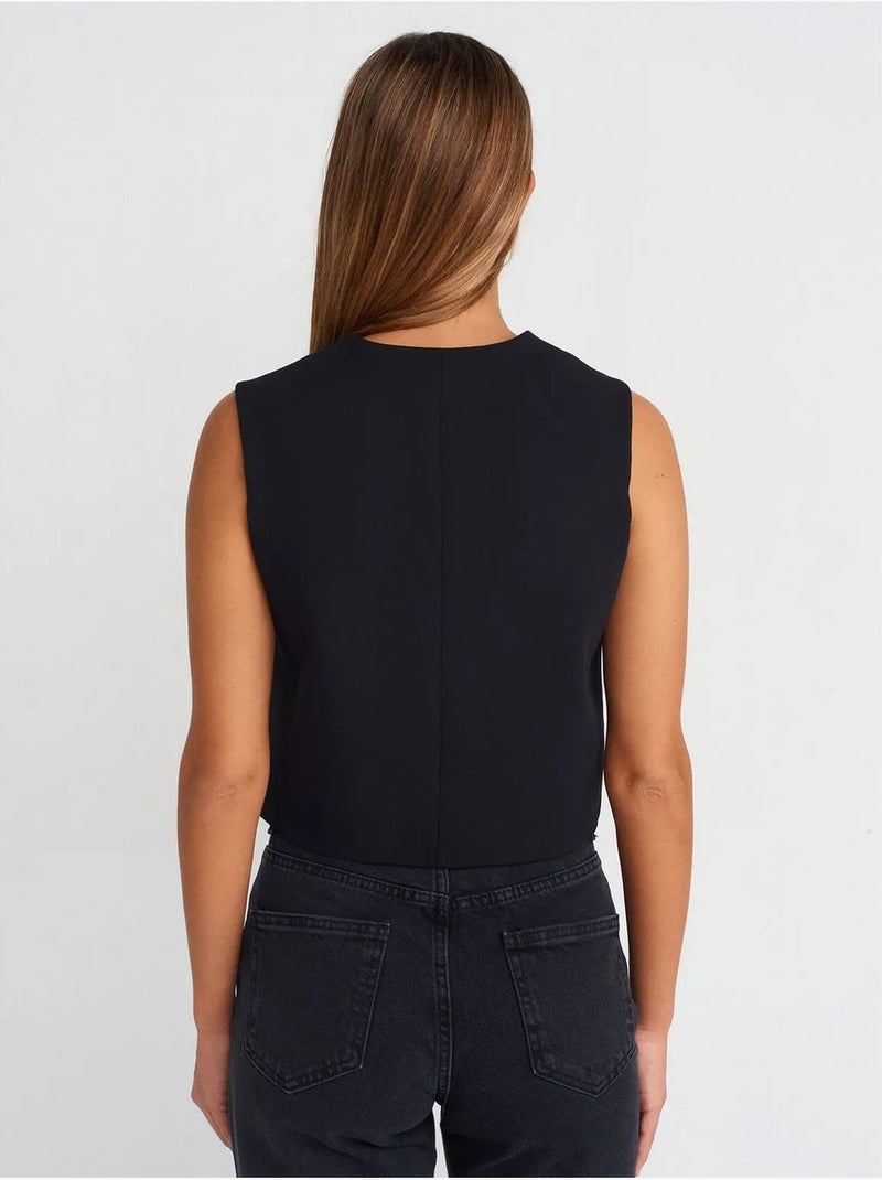 Gilet Sans Manches Court Tissé Pour Femme Noir - Kiabi