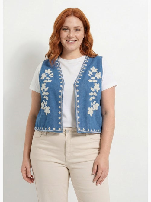 Gilet sans manches denim avec broderies - AFIBEL - Kiabi