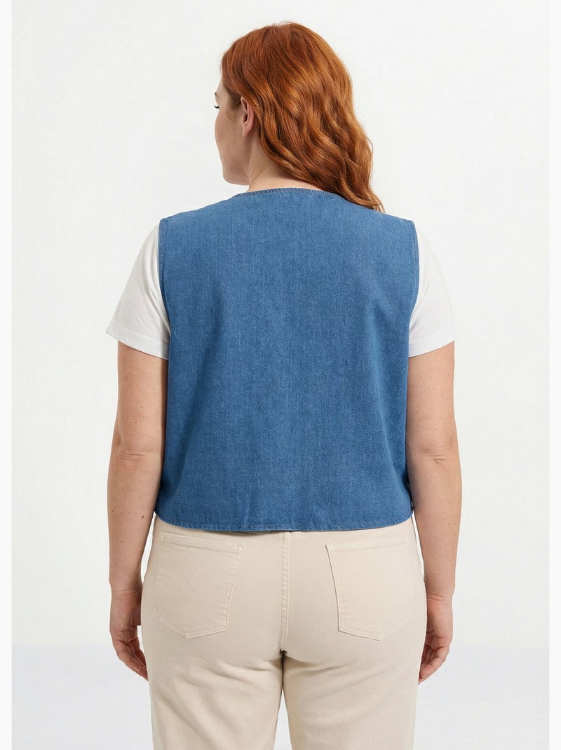 Gilet sans manches denim avec broderies - afibel Bleu denim - Kiabi