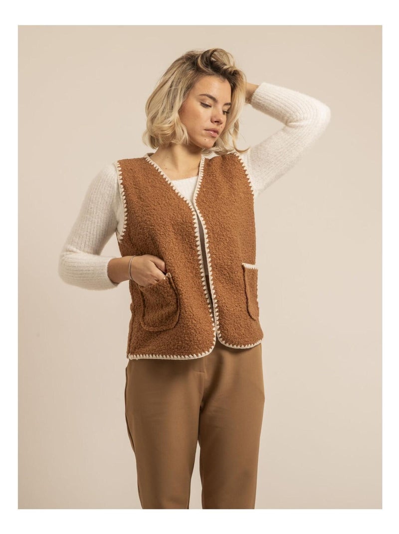 Gilet sans manches effet bouclé KARAH Marron caramel - Kiabi