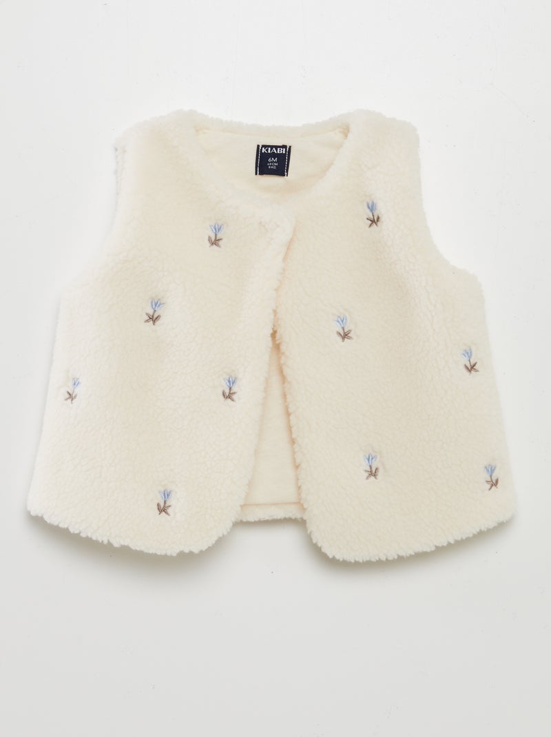 Gilet sans manches effet moutonné avec broderies BLANC - Kiabi