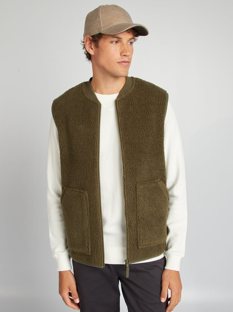 Gilet sans manches effet moutonné Kaki - Kiabi