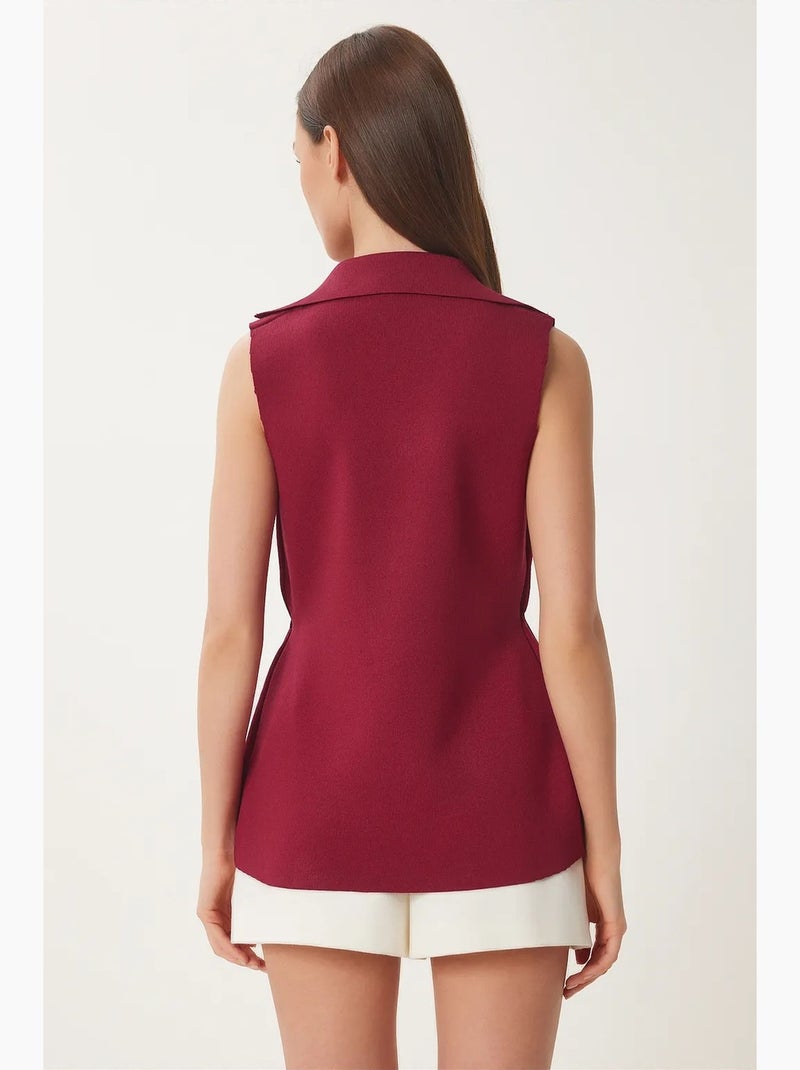 Gilet sans manches en crêpe tissé avec col de veste istanbul Rouge bordeaux - Kiabi