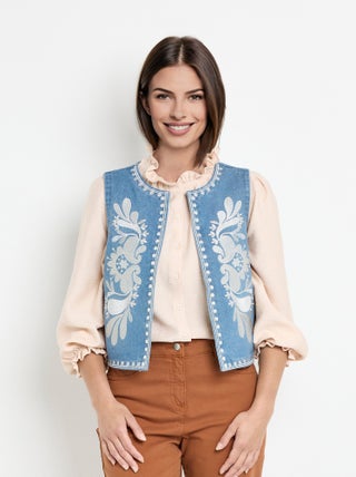 Gilet sans manches en denim brodé