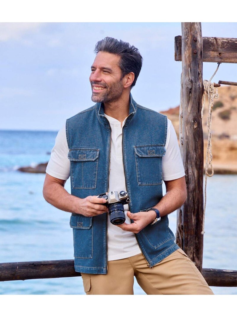 Gilet Sans Manches en Jean   - ATLAS FOR MEN Bleu - Kiabi