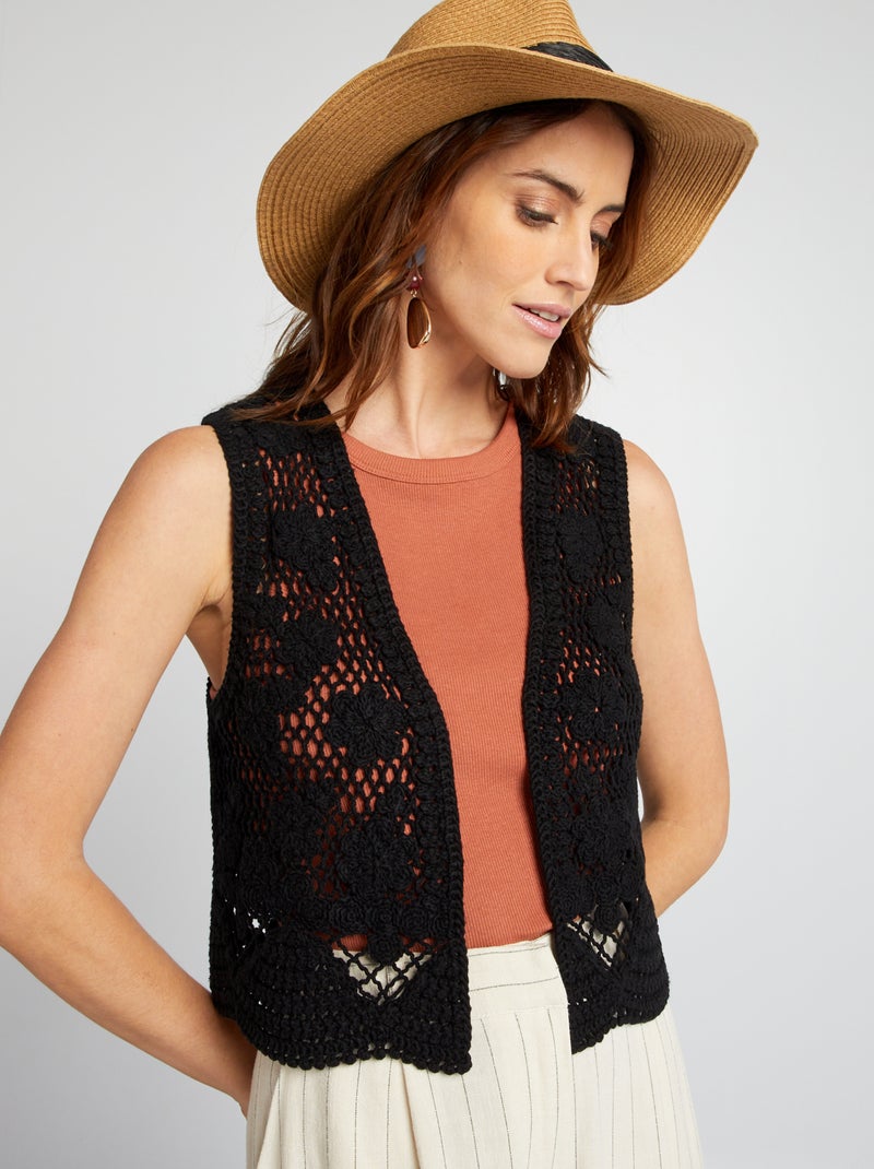Gilet sans manches en macramé noir - Kiabi
