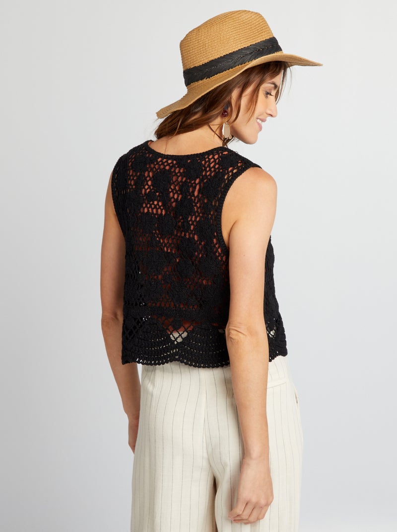 Gilet sans manches en macramé noir - Kiabi