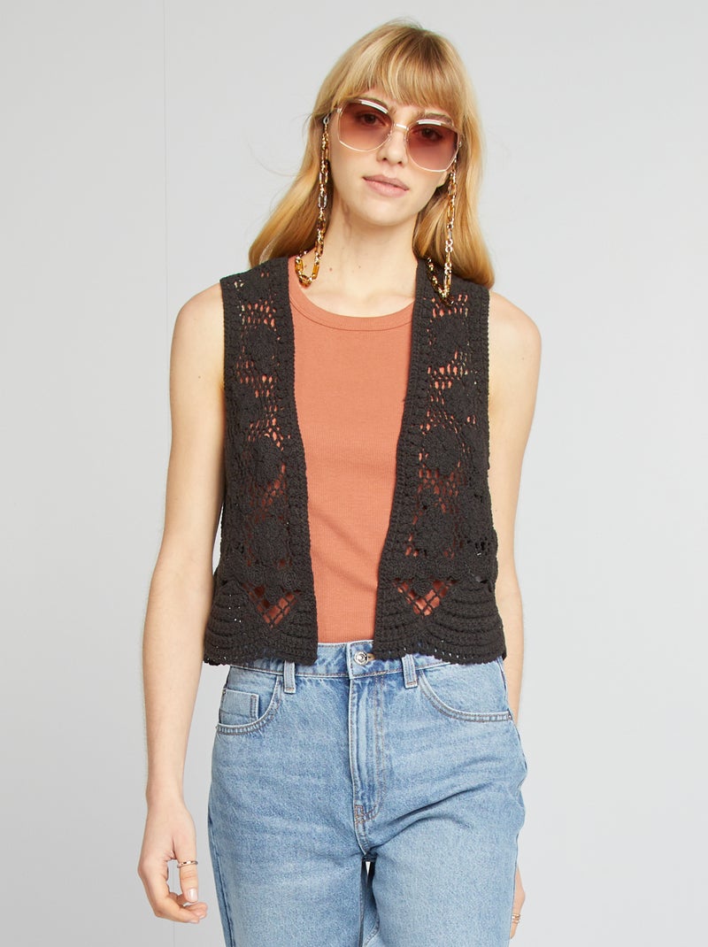 Gilet sans manches en macramé noir - Kiabi