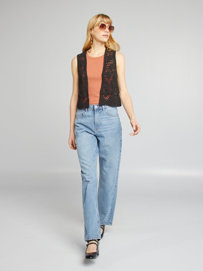Gilet sans manches en macramé noir - Kiabi
